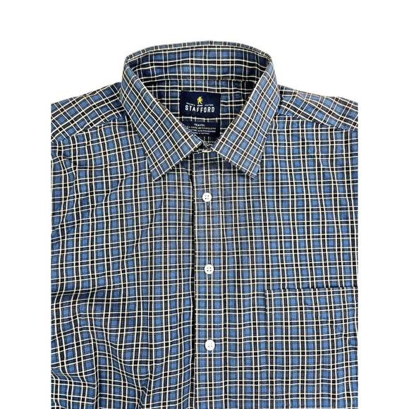 Stafford Regular Fit Size 16.5 32-33 Men's Blue Brown White Check Long Sleeve - Picture 1 of 9
